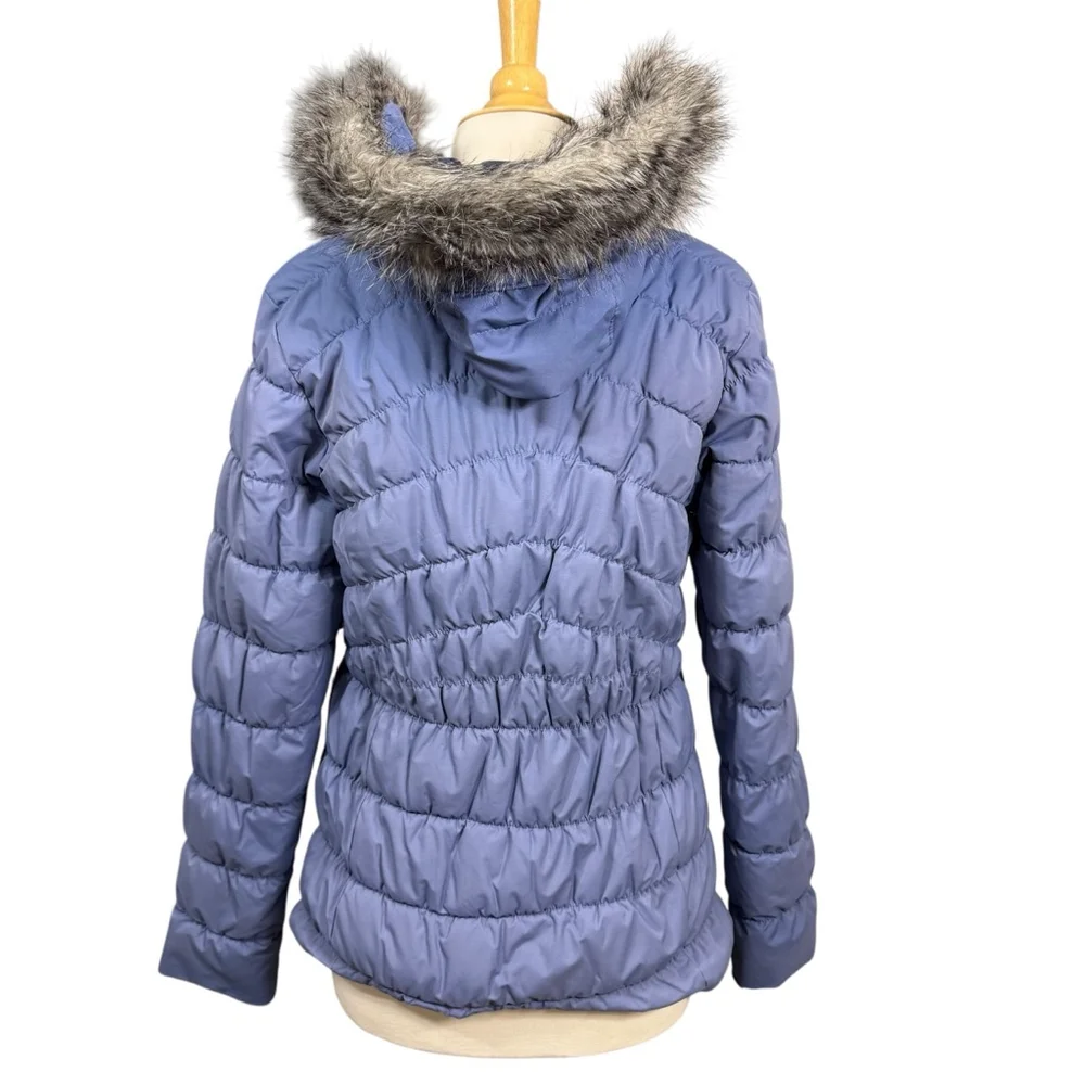 Columbia Women’s Blue Puffer Jacket Faux Fur Hooded Winter Coat Size Medium